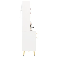 Trendy Sideboard with App-Controlled LED and MDF Pegboard, Tall Storage Cabinet with Sliding Door, 45L x 39W x 171H cm, White(m-14)