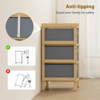 HOMCOM Chest of Drawers, 3 Fabric Drawers Narrow Dresser with Bamboo Frame, Light Grey(m-8)