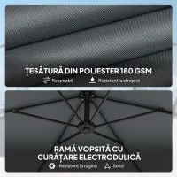Outsunny Umbrelă de Grădină Offset 3x3 m, Umbrelă de Exterior cu Greutăți Reumplibile, Bază în Formă de Cruce, Sistem de Blocare, Manivelă, pentru Piscină Terasă, UV 30+, Gri Închis(m-7)
