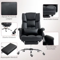 HOMCOM Silla de Oficina con 6 Puntos de Masaje Reposapiés Retráctil Altura Ajustable Control Remoto y Soporte Lumbar Negro(m-8)