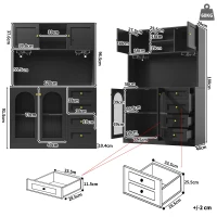 Trendy Sideboard with App-Controlled LED, Snack Rack and Drink Holders, Spacious Buffet with Anti-Tip Fixings, 120L x 40W x 188H cm, Black(m-3)