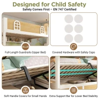 Cabin-Style Bunk Bed with Staircase Cabinet & Underbed Storage, Space-Saving Single Bed for Kids, 243L x 95W x 152H cm, Natural+White(m-6)