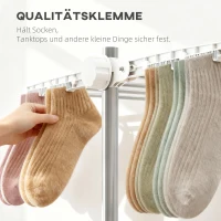 HOMCOM Mobiler Wäscheständer mit Rollen, 4 Ebenen, klappbar, Edelstahl, rostfrei, weiß+silber, 142 x 55 x 172 cm(m-8)