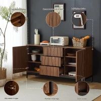 Mid-Century Modern Sideboard with Oak-Grain Slotted Design, Versatile Buffet with Adjustable Shelves, 150L x 40W x 80H cm, Natural(m-4)