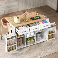 Stylish Kitchen Trolley with Foldable Wood-Grain Countertop, Versatile Buffet with Interchangeable Wheels, 139L x 46W x 91H cm, White(m-10)