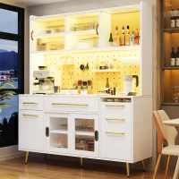 Trendy Sideboard with App-Controlled LED and MDF Pegboard, Tall Storage Cabinet with Sliding Door, 45L x 39W x 171H cm, White(m-1)