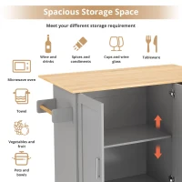 Versatile Kitchen Island with 3 Drawers and 2-Door Cabinet, Space-Saving Rolling Trolley with Foldable Worktop, 135L x 70W x 90H cm, Grey(m-4)
