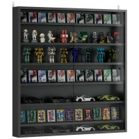 HOMCOM Six Shelf Display Cabinet, with Glass Doors - Black and White(m-10)