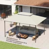 Outsunny Husă de schimb pentru pavilion husă pentru tonelă 4 x 3 m, acoperiș dublu cu orificii de drenaj, poliester 180 g/m², crem(m-6)