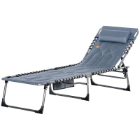 Outsunny Șezlong, șezlong de grădină pliant, șezlong pliant cu pernă, spătar reglabil în 5 trepte, țesătură Oxford, 188 x 57 x 30 cm, Gri(m-6)