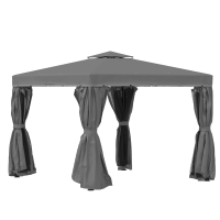 Outsunny Pavilion de grădină 2,96 x 2,96 m, cort cu dublu acoperiș, cort pentru petreceri, 4 părți laterale, plasă de țânțari, rezistent la intemperii, aluminiu/poliester, gri închis