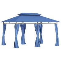 Outsunny Tonelă de grădină 3 x 4 m cort de recepție cu 6 draperii detașabile și acoperiș dublu pentru patio, festival, albastru închis(m-1)