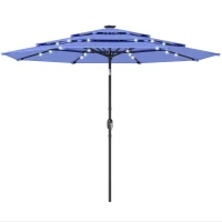 Outsunny 2.8 m Garden Parasol Umbrella with LED Solar Light, Parasol Cover, 3 Tier Outdoor Table Market Patio Umbrella, Navy Blue(m-11)