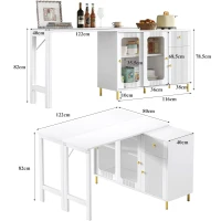 Multifunctional Bar Cabinet with Rotating Extendable Tabletop, Space-Saving Sideboard with Sliding Doors, 122L x 40W x 82H cm, White(m-3)