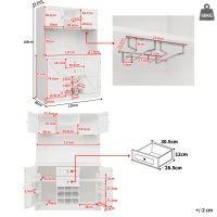 Tall Kitchen Cabinet with Wine Rack and Adjustable Shelves, Spacious Kitchen Cupboard with Doors and Drawers, 120L x 40W x 188H cm, White(m-3)