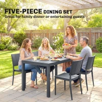 Outsunny Tuinmeubelset zitgroep 5-delig brede tafel met 4 stapelstoelen lamellendesign voor 4 personen donkergrijs(m-4)