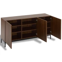 Mid-Century Sideboard with 3D Wave Design and Steel Legs, Versatile Cabinet with 3 Doors, Adjustable Shelves, 150L x 40W x 80H cm, Natural(m-11)