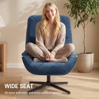 HOMCOM Accent Chair, Chenille Upholstered Swivel Armchair with Lumbar Pillow, High Back, Deep Seat and Metal Legs, Dark Blue(m-4)