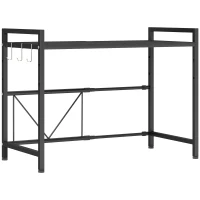 HOMCOM Porta Microonde Estensibile a 2 Livelli con 3 Ganci, in Metallo, 39.5-64x32x47.5 cm, Nero(m-1)