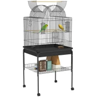 PawHut Gabbia Mobile per Canarini e Cocorite con Ripiano Inferiore e Rete Metallica, Nero(m-7)
