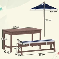 AIYAPLAY Outdoor Wooden Kids Picnic Table & Bench Set with Cushions and Umbrella, for Patio, Garden, Navy Blue(m-3)