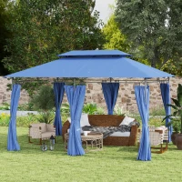 Outsunny Tonelă de grădină 3 x 4 m cort de recepție cu 6 draperii detașabile și acoperiș dublu pentru patio, festival, albastru închis(m-6)