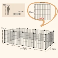 PawHut Țarc modular pentru animale cu 12 panouri de 35x35 cm și margini rotunjite, din metal și ABS, 140x70x35 cm, negru(m-3)