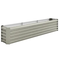 Outsunny Pat pătrat pentru grădină pat ridicat din oțel galvanizat bare de susținere și plăci de colț fund deschis 240x40x45cm gri argintiu(m-1)