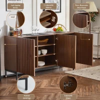 Mid-Century Sideboard with 3D Wave Design and Steel Legs, Versatile Cabinet with 3 Doors, Adjustable Shelves, 150L x 40W x 80H cm, Natural(m-4)