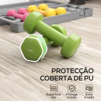 HOMCOM Conjunto de Halteres de 6 Peças Total de 6 kg, 2x1,5 kg, 2x1 kg e 2x0,5 kg, Halteres Hexagonais com Revestimento de PU com Mala para Exercícios em Casa, Ginásio, Multicolor(m-7)