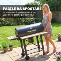Outsunny Barbecue a Carbone con Griglia Regolabile, Ripiani Pieghevoli, Termometro e Ruote. Nero(m-9)