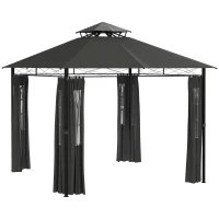 Outsunny Pavilion cort petrecere pavilion de grădină, 3 x 3 x 2, 88 m, Gri închis(m-1)