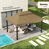 Outsunny Prelată de schimb pentru pavilion 4 x 3 m, acoperiș dublu cu orificii de scurgere, poliester 370 g/m², beige(m-2)