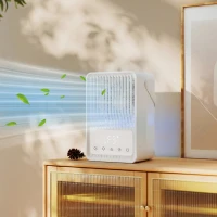 HOMCOM Desk Fan with Humidifier and RGB Light Portable Table Fan with 550ml Water Tank White(m-2)