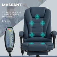 Vinsetto Fauteuil de bureau massant, chaise de bureau avec hauteur réglable, dossier inclinable et télécommande filaire, bleu(m-4)
