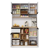 Stylish Kitchen Cabinet with Open Storage, Anti-Tip Protection, Versatile Sideboard for Dining and Living Areas, 105L x 45W x 185H cm, White(m-13)