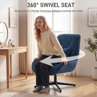 HOMCOM Accent Chair, Chenille Upholstered Swivel Armchair with Lumbar Pillow, High Back, Deep Seat and Metal Legs, Dark Blue(m-7)