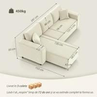 Canapea HOMCOM catifea crem, 3 locuri(m-3)