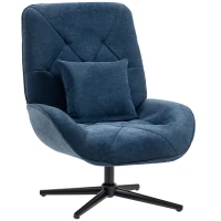 HOMCOM Accent Chair, Chenille Upholstered Swivel Armchair with Lumbar Pillow, High Back, Deep Seat and Metal Legs, Dark Blue(m-10)