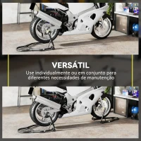 HOMCOM Cavalete de Moto Carga de 390 kg Suporte Dianteiro e Traseiro Universal Elevador de Moto em Aço com Rodas Preto(m-6)