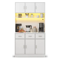 Stylish Tall Pantry Cabinet with App-Controlled LED, Spacious Larder Unit with Water-Resistant Worktop, 100L x 40W x 180H cm, White(m-11)