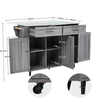 Sleek Kitchen Trolley with 2 Drawers and Foldable Tabletop, Mobile Kitchen Island with Wood Veneer, 129L x 46W x 91.5H cm, Grey+White(m-3)