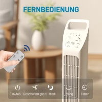 HOMCOM Torenventilator met afstandsbediening, 7,5-uur timer, stille ventilator voor slaapkamer, Wit(m-7)