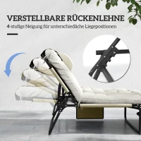 Outsunny Zonnebed, 4-Standen Verstelbare Rugleuning, Kussen, Zijvak, Hoofdsteun, 68 x 189 x 30 cm, Beige(m-4)