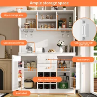 Tall Kitchen Cabinet with Wine Rack and Adjustable Shelves, Spacious Kitchen Cupboard with Doors and Drawers, 120L x 40W x 188H cm, White(m-4)