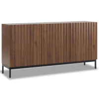 Mid-Century Sideboard with 3D Wave Design and Steel Legs, Versatile Cabinet with 3 Doors, Adjustable Shelves, 150L x 40W x 80H cm, Natural(m-2)
