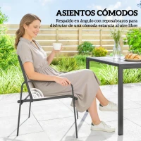 Outsunny Conjunto de Mesa y Sillas Jardín con Mesa de Efecto Madera y 6 Sillas con Asiento Transpirable para Terraza Patio Caqui(m-6)