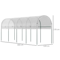 Outsunny Szklarnia na pomidory, Odporna na wiatr, Tunel foliowy do uprawy pomidorów, Dach na pomidory, Szklarnia do ogrodu, balkonu, Stal, PE, Biały, 4 x 1,2 x 1,7m(m-3)