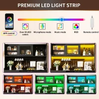 Country-Style Sideboard with Fluted Glass Doors and App-Controlled LED Strip, Storage Buffet with Pegboard Back, 145L x 39W x 171H cm, Black(m-6)