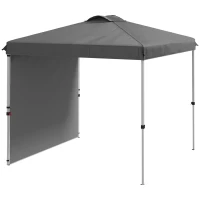 Outsunny Cort Pliabil de Grădină 2,5x2,5 m cu Înălțime Reglabilă Anti-UV, cu 1 Perete Lateral și Sacuri cu Nisip Gri închis(m-6)